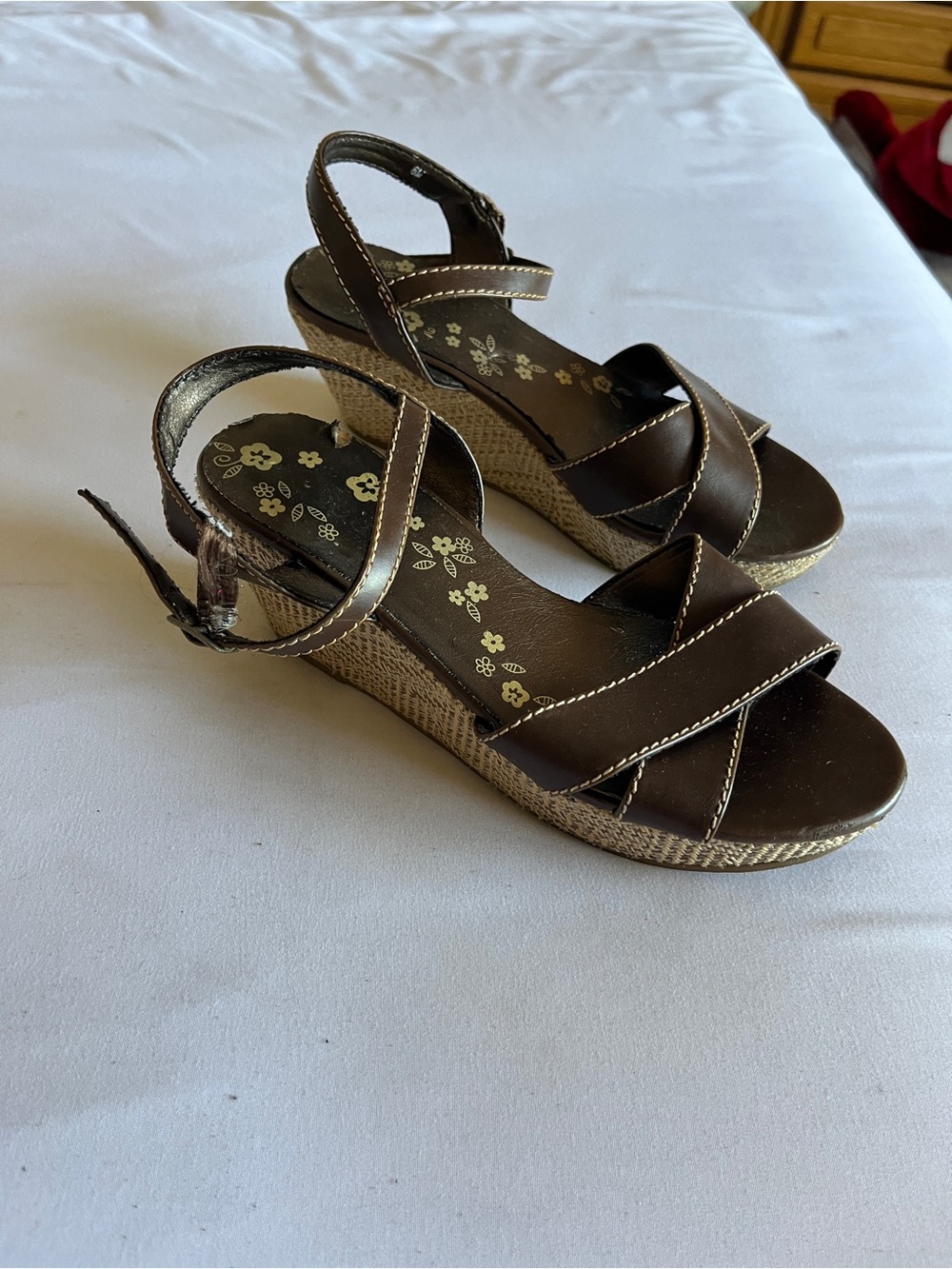 Mudd Brown Wedge Sandals with Ankle Strap